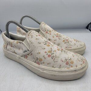 Vans Slip On Womens 8.5 White Floral Sneaker Shoes Casual Walking Comfort